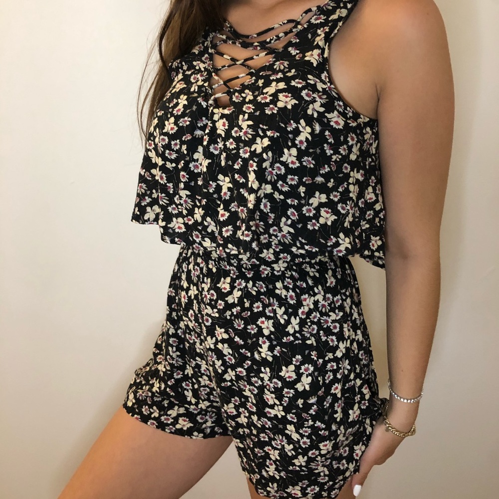 American Eagle Floral Romper with Cross Detail